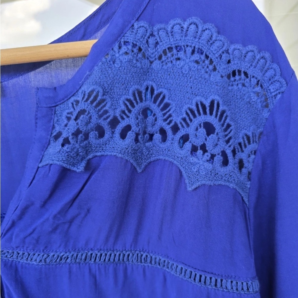 Solitaire Eyelet Tunic Lace Top Sz 1X Plus Blue Women's 3/4 Sleeve Coastal - Picture 8 of 16